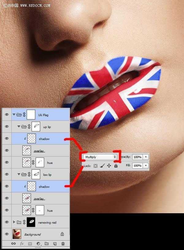 Photoshop为红色嘴唇增加个性米字国旗彩绘