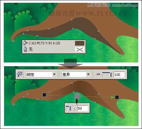 CorelDRAW绘制绿色卡通森林一角场景画面