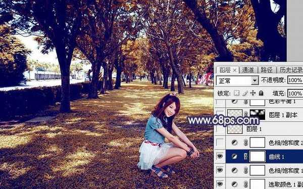 Photoshop将树荫下的美女调制出秋季阳光色效果