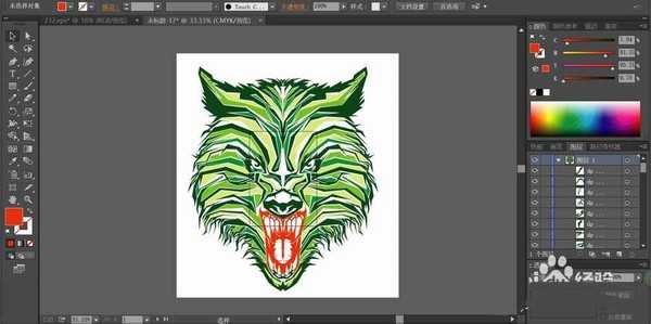 ai怎么绘制绿狼头像? ai绿狼标志的画法